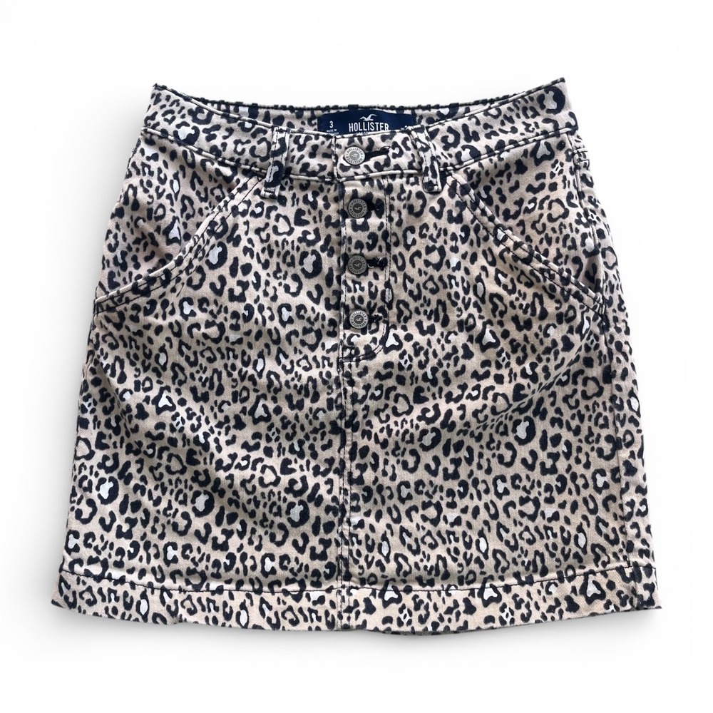 Hollister Vintage Stretch 3 26 Tan Leopard Print Ultra HighRise Denim Mini Skirt